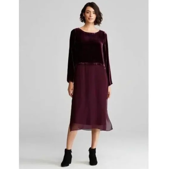 Eileen Fisher Ballet Neck Duster Shift Dress Velvet Silk Duster - No slip - Picture 1 of 7
